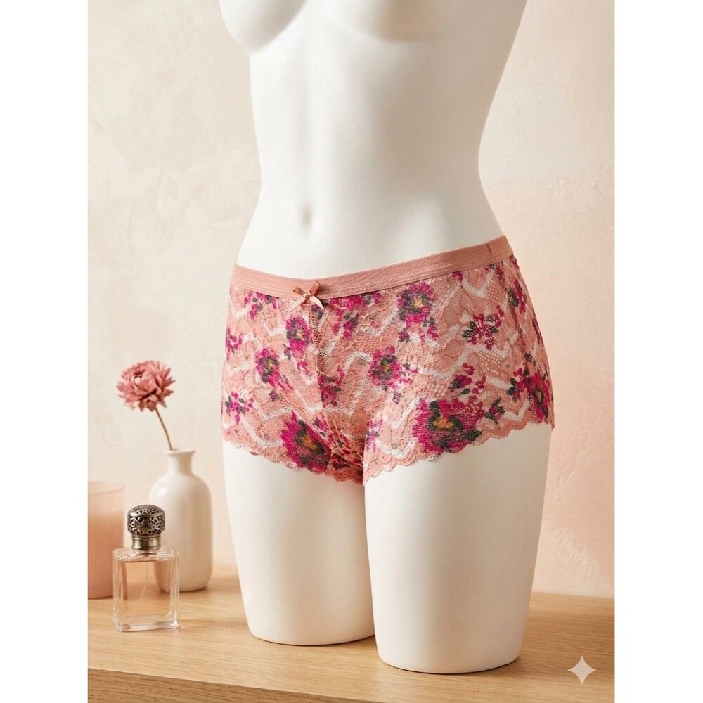 New Body Frosting Panties M Cheeky Sheer sexy Pink lace boy shorts Underwear